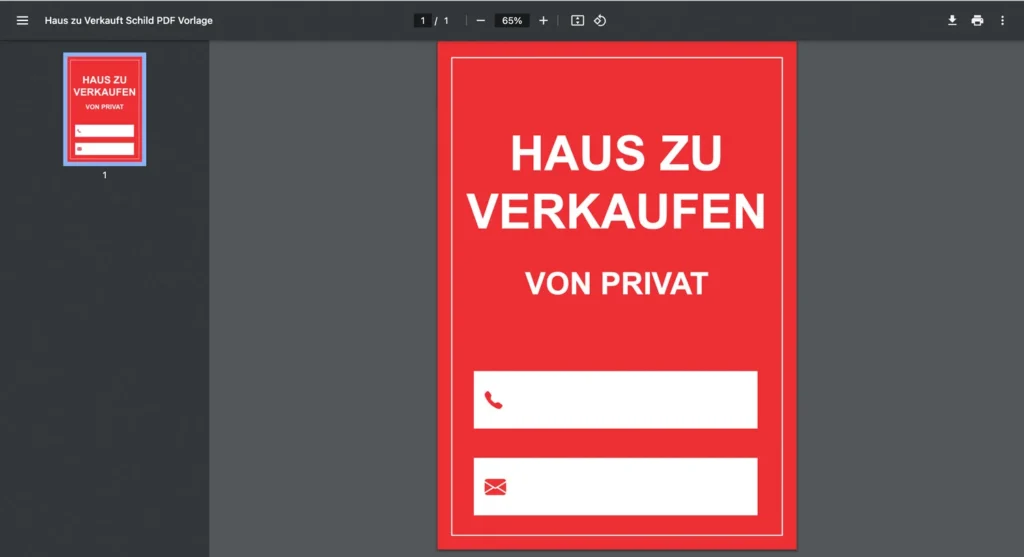 Haus zu verkaufen Schild kostenlose Vorlage als PDF